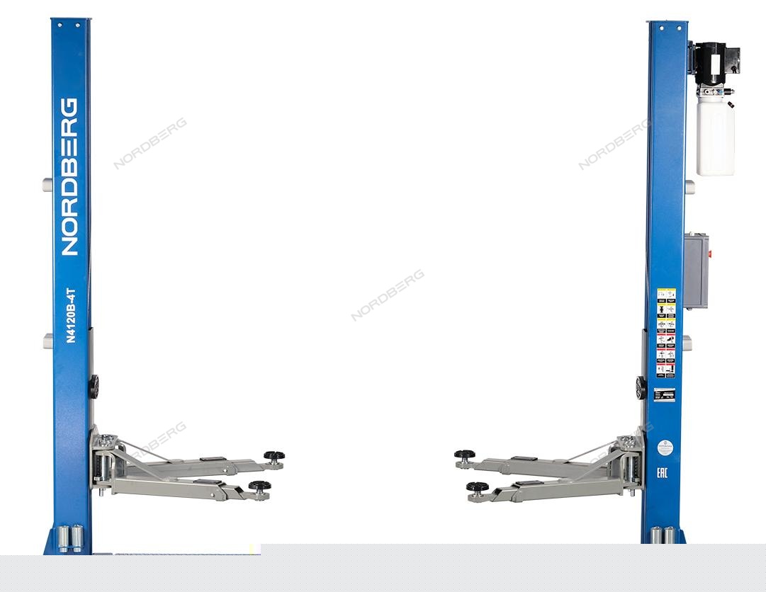 Подъемник двухстоечный 4 т, с электростопорами, 380 В, синий