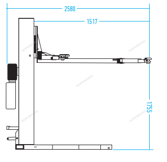 Подъемник одностоечный 2,5 т, мобильный, 380V, синий