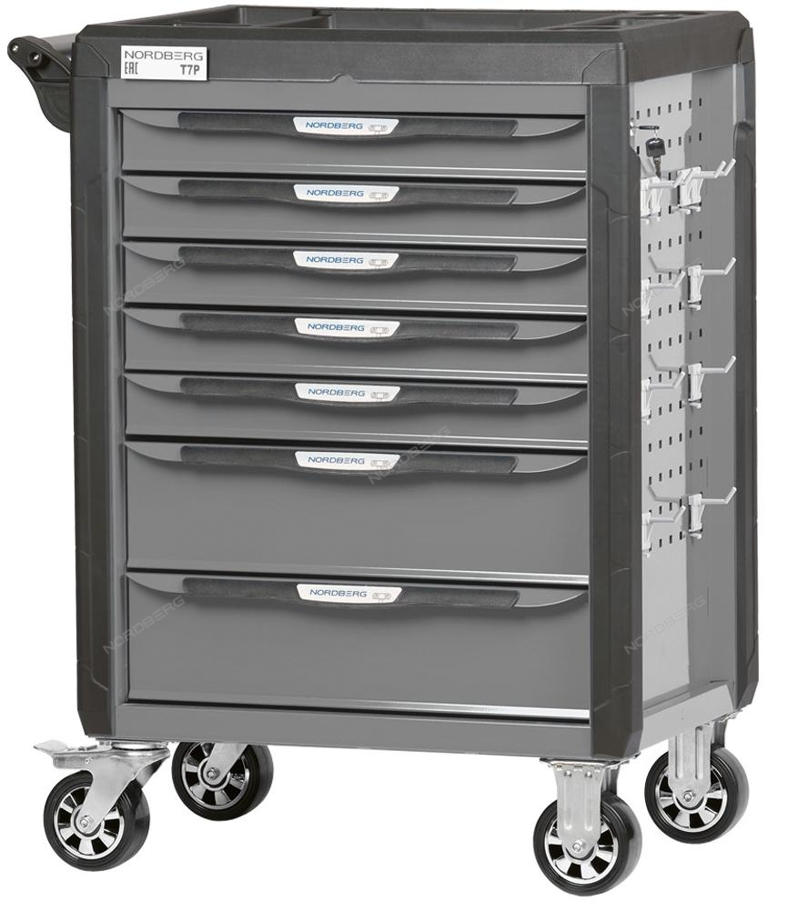 Тележка инструментальная, 7 выдвижных ящиков, с системой защиты от опрокидывания, серая