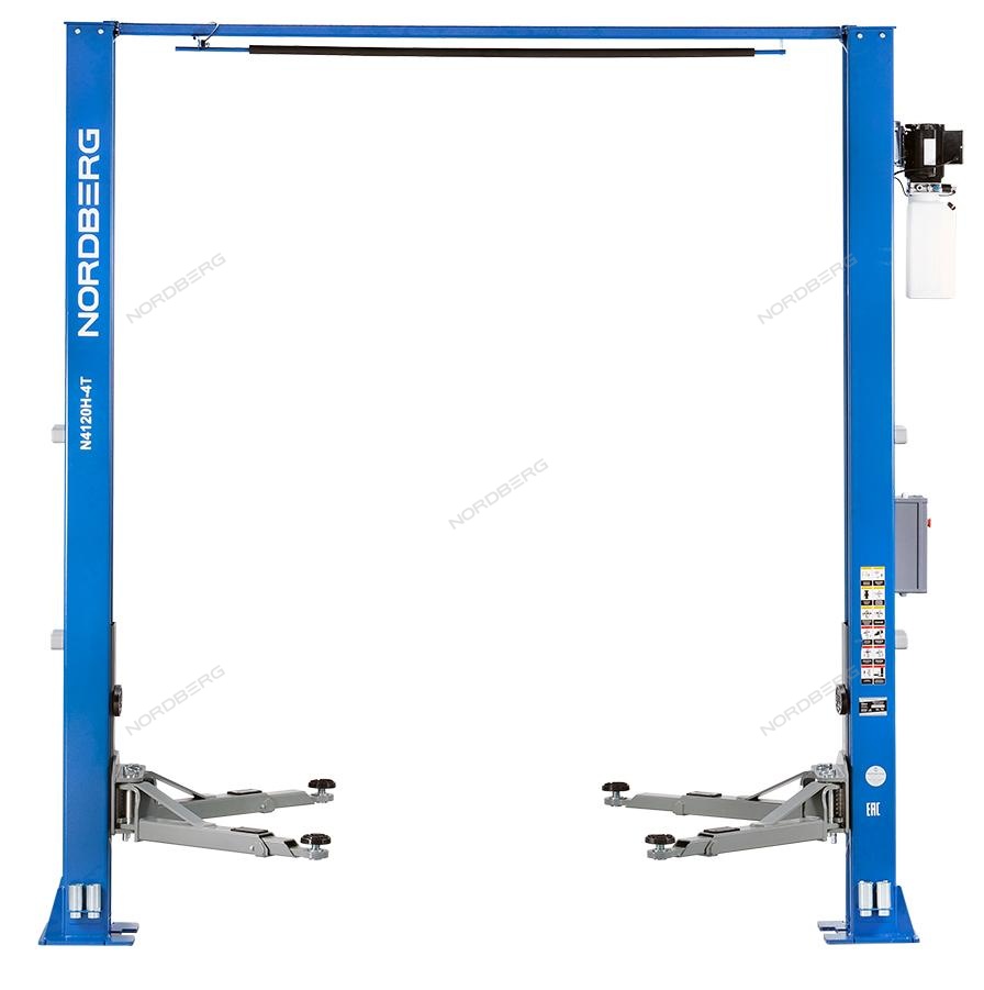 Подъемник 380V 2х стоечный 4т с верхней синхронизацией, H=3,6 м, с электростопорами (синий)