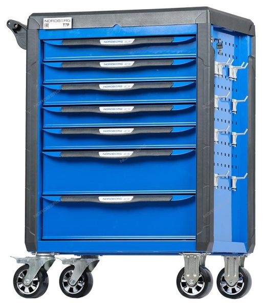 Тележка инструментальная, 7 выдвижных ящиков, с системой защиты от опрокидывания, синяя