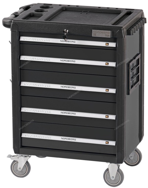 Тележка инструментальная, 5 выдвижных ящиков, серая