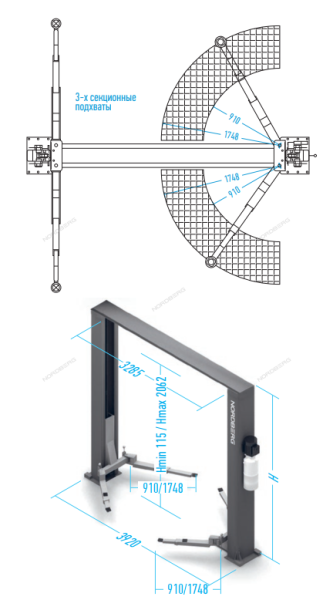Подъемник 380V 2х стоечный 4,5т с верхней синхронизацией (синий)