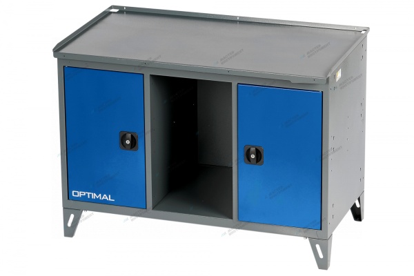 Верстак слесарный трехтумбовый, 2 синие створки (RAL 7012/5005)