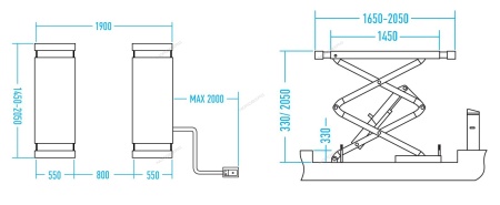 Подъемник ножничный 3,5т, с встроенными адаптерами для SUV авто, 220В (серый)