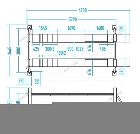 Подъемник 4х-стоечный 5т, c ручной траверсой 3т N433, 380В для сход-развала (серый)