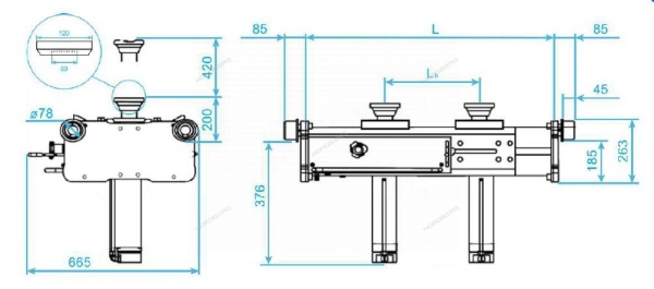 Домкрат пневмогидравлический ямный двухштоковый (канавный подъемник), 20 т