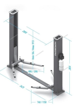 Подъемник 2-стоечный 4 т, асимметричный, 380 В