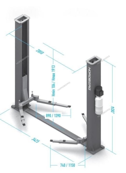 Подъемник 2-стоечный 4 т, асимметричный, 380 В