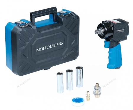 Пневмогайковерт ударный 1/2", 680 Нм, укороченный, с тремя головками в кейсе