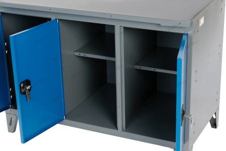 Верстак слесарный трехтумбовый, 3 синие створки (RAL 7012/5005)