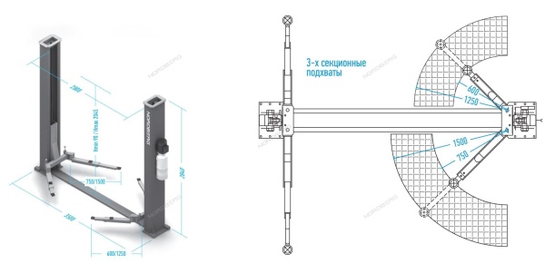 Подъемник 380V 2х стоечный 4,5т (синий)