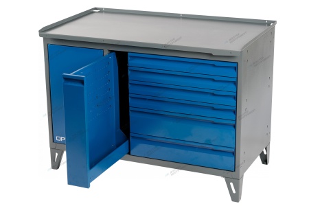 Верстак слесарный двухтумбовый, 7 синих ящиков (RAL 7012/5005)