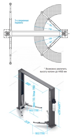 Подъемник 380V 2х стоечный 5т с верхней синхронизацией (серый)