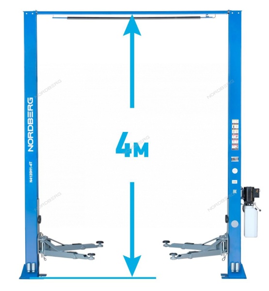 Подъемник двухстоечный 4 т, верхняя синхронизация, H=3,6 м, 220 В, синий