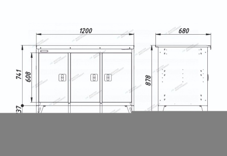 Верстак слесарный трехтумбовый, 3 синие створки (RAL 7012/5005)