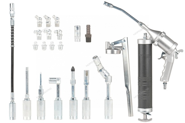 Шприц плунжерный пневматический с поворотом рукоятки, 400 мл, с насадками в кейсе