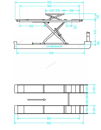 Подъемник ножничный для сход-развала 5,5 т, 380 В, 2 уровня, синий