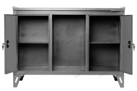 Верстак слесарный трехтумбовый, 2 серые створки (RAL 7012/7015)