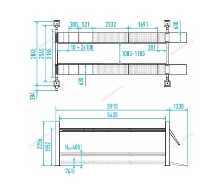 Подъемник четырехстоечный 6,5 т, c пневмогидравлической траверсой N433BA, для сход-развала, синий