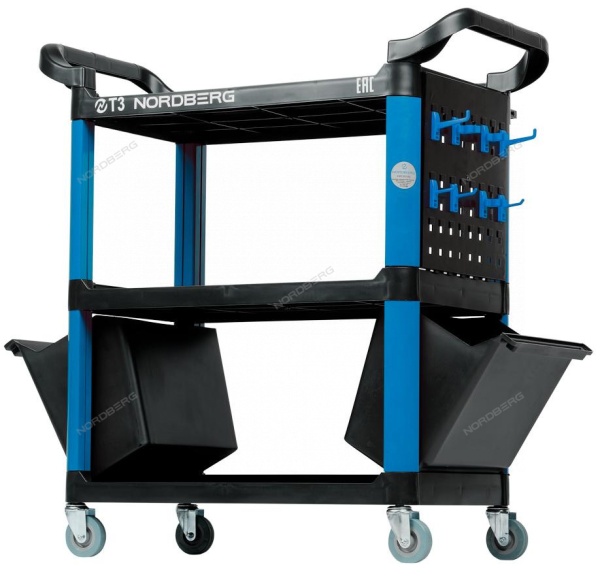 Тележка инструментальная, 3 пластиковые полки, синяя