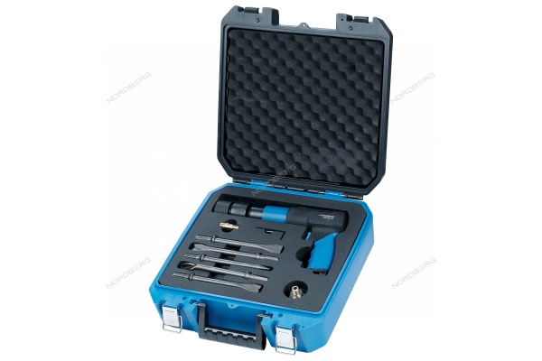 Пневмозубило 250 мм, с комплектом насадок и быстросъемным держателем в кейсе