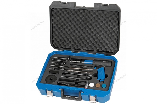 Пневмозубило усиленное 234 мм, с комплектом насадок и быстросъемным держателем в кейсе, 20 предметов