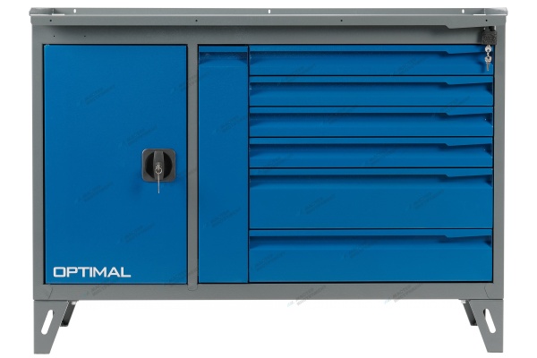 Верстак слесарный двухтумбовый, 7 синих ящиков (RAL 7012/5005)