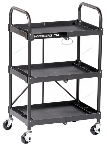 Тележка инструментальная, 3 пластиковые полки, складная
