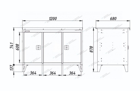 Верстак слесарный трехтумбовый, 2 серые створки (RAL 7012/7015)