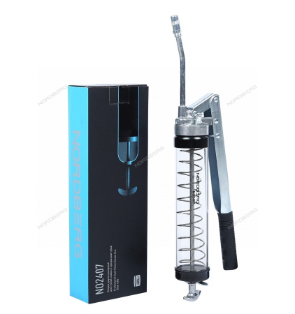 Шприц двухплунжерный для густой смазки с прозрачной тубой, 400 мл