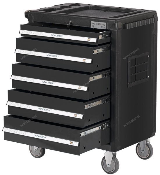 Тележка инструментальная, 5 выдвижных ящиков, серая