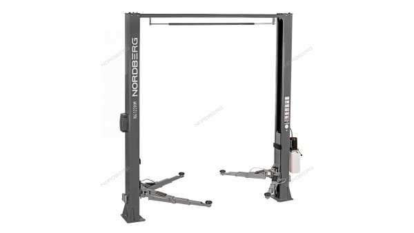 Подъемник двухстоечный 4 т, верхняя синхронизация, снятие со стопоров с одной колонны, 380 В, серый