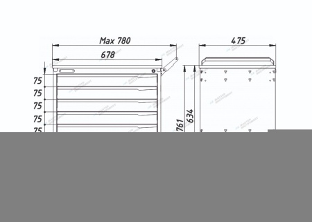 Тележка инструментальная, 6 выдвижных серых ящиков (RAL 7012/7015)