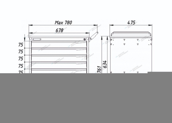 Тележка инструментальная, 6 выдвижных серых ящиков (RAL 7012/7015)
