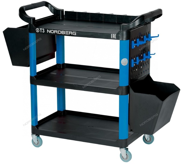Тележка инструментальная, 3 пластиковые полки, синяя