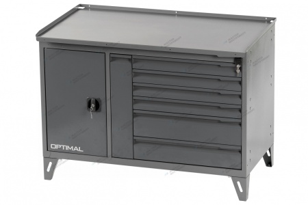 Верстак слесарный двухтумбовый, 7 серых ящиков (RAL 7012/7015)