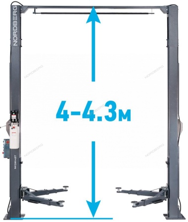Подъемник двухстоечный 4,5 т, верхняя синхронизация, с электростопорами, 380 В