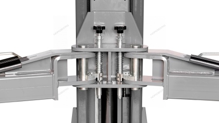 Подъемник двухстоечный 4 т, верхняя синхронизация, снятие со стопоров с одной колонны, 380 В, серый