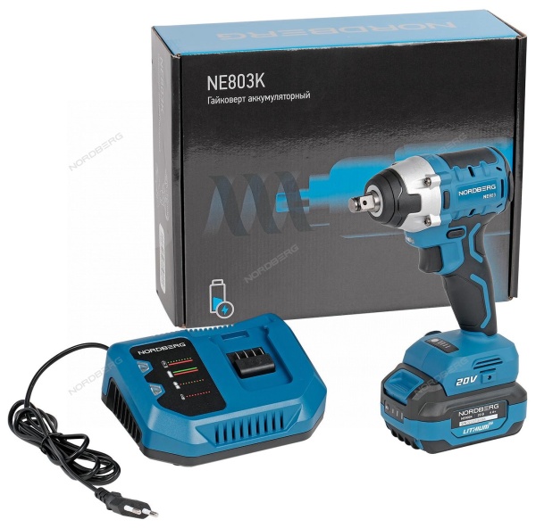 Гайковерт аккумуляторный, 1/2", 20 В, 300 Нм, с аккумулятором 4 A и зарядным устройством, в чехле