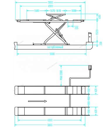Подъемник ножничный для сход-развала 4,5 т, 380 В, 2 уровня, аварийное опускание, серый